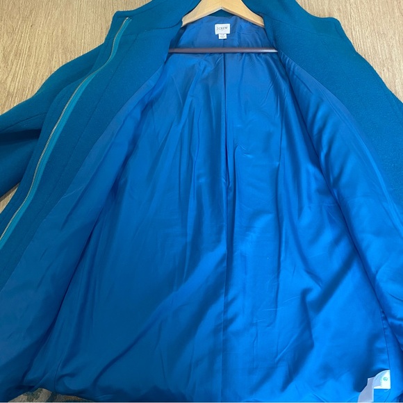 J. Crew Wool Blend City Coat size 12 Azure Blue Zip Closure Pea Coat - Picture 8 of 11